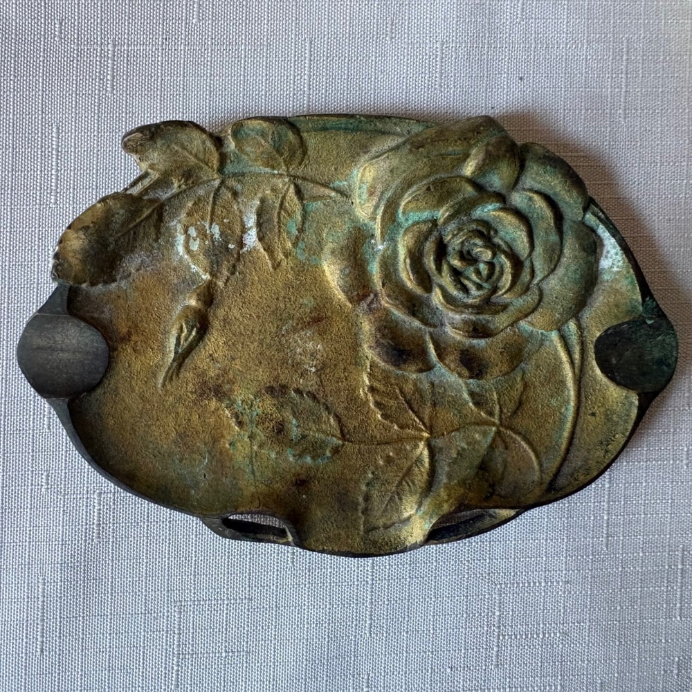 Antique Art Nouveau Bronze Ashtray With Floral Decoration